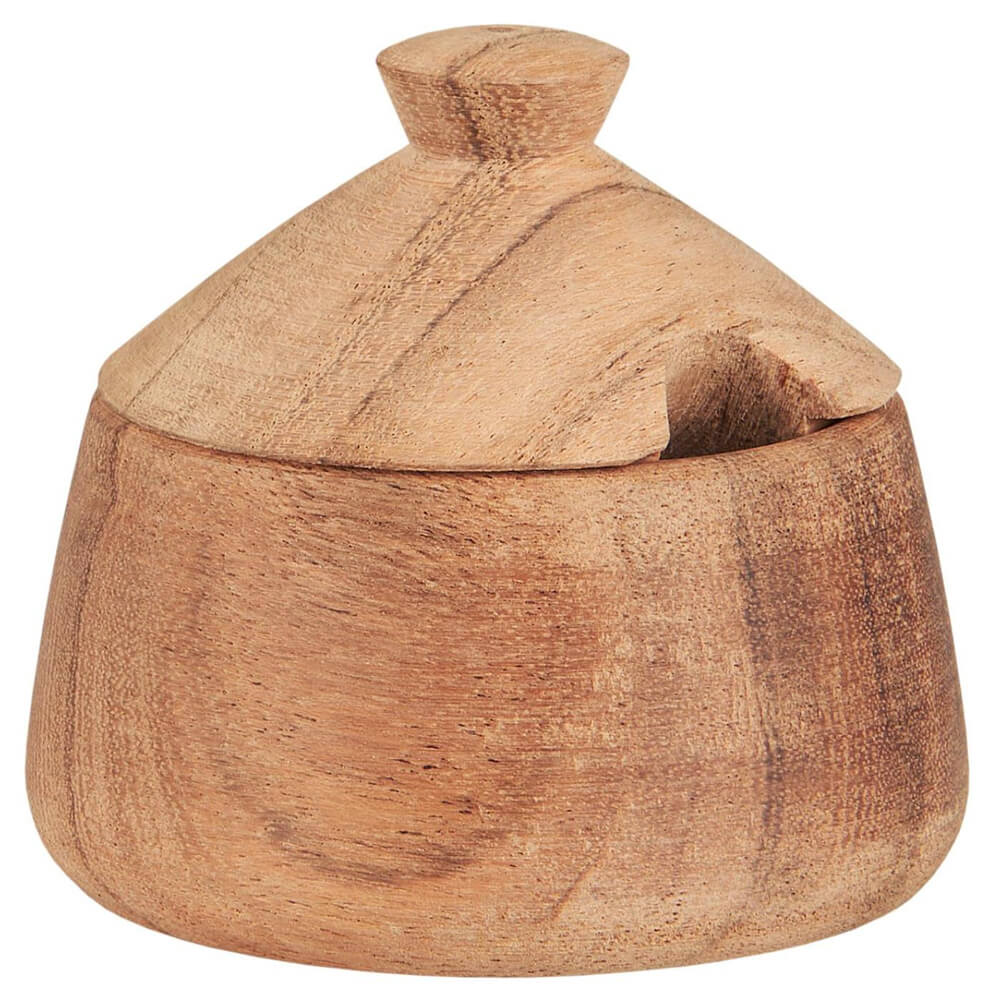 Saltkar med låg i akacietræ, mål
H: 7 Ø: 7.