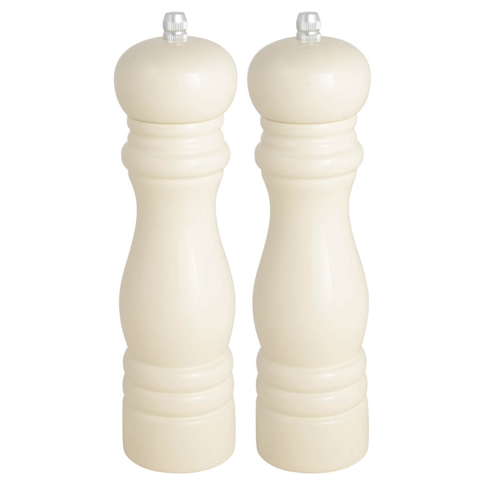 Salt- og peberkværn i
cremefarvet gummitræ, 2 assorterede varianter, mål H: 21,5 Ø: 5,5.